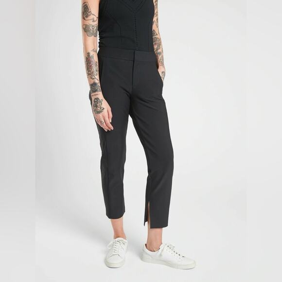 Athleta Pants - Athleta Stellar Crop Trouser Black Split Hem High Rise Size 10 Tall